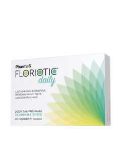 PharmaS Floritic Daily probiotik za odrasle i djecu 20 kapsula - kombinacija dobrih bakterija (probiotika) i prebiotika inulina pomaže prilikom primjene antibiotika i drugih stanja narušene crijevne mikroflore.