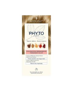 Phyto Phytocolor Intenzivno svijetlo plava 9 - nova Phytocolor formula sada je obogaćena jedinstvenim kompleksom biljaka koje omogućuju veći raspon boja. Bež kutija boje na bijeloj pozadini.