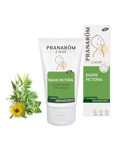 PRANAROM Aromaforce Junior balzam za prsa 50 ml - pročišćavajuće i osvježavajuće mirisne note eteričnih ulja umiruju i poboljšavaju udobnost djeteta nakon neugodnosti povezanih s prehladom.