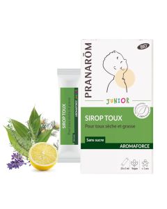 PRANAROM Aromaforce Junior sirup protiv kašlja 20 vrećica x 5 ml - sirup protiv kašlja učinkovito je rješenje za kašalj na bazi 100% prirodnih i kemotipiziranih eteričnih ulja.