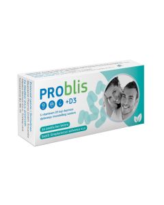 PROblis + D3 sadrži dobre bakterije Streptococcus Salivarius K12  kao pomoć u zaštiti od čestih infekcija uha, grla i nosa. Učinkovit je u smanjenju streptokoknih infekcija grla i drugih uobičajenih respiratornih virusnih infekcija. Vitamin D3 dodatno dop