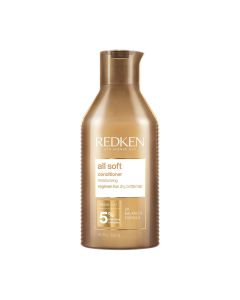 Redken NYC All Soft regenerator 300 ml - regenerator raščešljava, hidratizira i omekšava suhu, lomljivu kosu. Pruža 15 puta više hidratizacije i obnavljanja kada je korišten u rutini s ostalim All Soft linijom. Proizvod u zlatnoj boci na bijeloj pozadini.