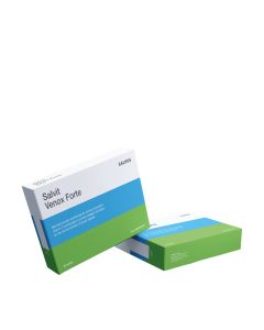 Salvit Venox Forte 60 tableta - dodatak prehrani koji pridonosi poboljšanju venske cirkulacije te umornim i teškim nogama. Bijelo plavo zelena kutija proizvoda na bijeloj pozadini.