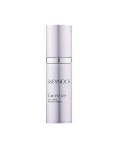 Skeyndor Corrective Serum protiv dubokih bora 30 ml - korektivni serum koji pročišćava, ispunjava i uklanja najdublje bore i ekspresijske bore zahvaljujući kombinaciji peptida i aktivnih sastojaka. Rozo srebrna bočica s pumpicom na bijeloj pozadini.