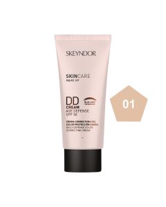 Skyendor DD krema SPF50 01 nijansa 40 ml -  protiv starenja, prirodni antioksidans i biološki zaštitnik od zagađivača iz okoliša, antioksidans i umirujući, ujednačava ton kože i zaglađuje kožu. Rozo crna tuba proizvoda na bijeloj pozadini.