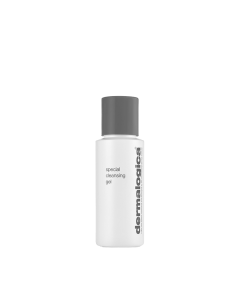 Dermalogica Special Cleansing 50 ml - nježni gel za umivanje bez sapuna. Proizvod je u bijeloj bočici sa tamno sivim čepom na bijeloj pozadini.