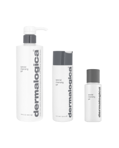 Dermalogica Special Cleansing Gel - Nježni gel za umivanje bez sapuna. Postoje tri verzije proizvoda od 50 ml, 250 ml i 500 ml. Prvi proizvod je ubijeloj bočici sa pumpicom. Drugi proizvod je u bijeloj bočici sa tamno sivim čepom. Treći proizvod je u bije