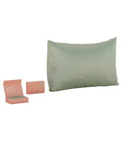 Svilena jastučnica 1 kom - Green Aurora - Mint - proizvod na bijeloj pozadini s roza kutijom u kojoj dolazi.