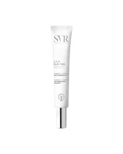 SVR CLAIRIAL serum protiv hiperpigmentacija  30ml - smanjuje lentigo, melazme te prevenira njihovo pojavljivanje. Za svijetu i tamnu boju kože! Bijelo srebrna tuba proizvoda na bijeloj pozadini.