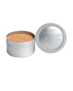 T.LeClerc Dermophile Puder u prahu - 10 NATUREL - 12 nijansi. Međunarodna referenca za profesionalne vizažiste, napravljeni od riže. Proizvod je otvoreni u srebrnoj posudici s poklopcem sa strane na bijeloj pozadini.