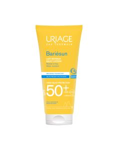 URIAGE BARIESUN SPF50+ SVILENKASTI LOSION - kombinira visokoučinkoviti filterski kompleks i dva dermatološka patenta za zaštitu kože, sprječavanje oštećenja stanica i foto-starenje uzrokovano UVA, UVB i plavim svjetlom. Proizvod je u žutoj tubi na bijeloj
