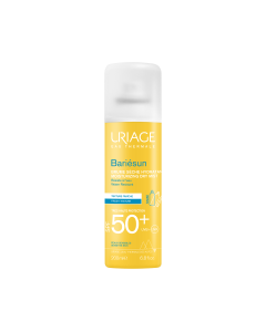 Uriage BARIESUN SPF50+ MIST 200 ml - ovaj izuzetno lagani mist, nevidljive teksture, osigurava suhi, neljepljiv finiš. Njegov kontinuirani sustav difuzije omogućuje jednostavnu primjenu, čak i na mokru kožu. Proizvod u žutoj bočici sa špricom na bijeloj p