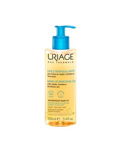 Uriage Ulje za čišćenje lica 100 ml - NOVA FORMULA - savršeno uklanja sve vrste šminke, masne tvari i ostale nečistoće nakupljene tijekom dana. Koža je čista, glatka, meka i podatna. Žuto plava bočica s pumpicom na bijeloj pozadini.