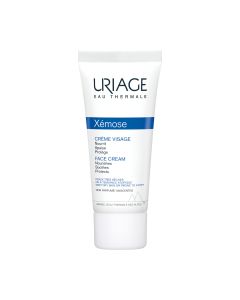 Uriage Xemose krema za lice 40 ml - za suhu, osjetljivu i kožu sklonu atopiji. Za suhu kožu lica i atopijski dermatitis. BIjelo plava tuba proizvoda na bijeloj pozadini.