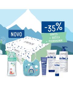 Prvo umirujuće ulje za kupanje i tuširenje 500 ml, Prvi uljni balzam 200 ml, Prva Cold krema 75 ml, Prva krema za pelensku regiju bez mirisa 100 ml + GRATIS Dodie Plastična bočica, Uriage Bebe Podbradnik.