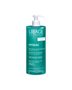 Uriage Hyseac gel za pranje mješovite i masne kože 500 ml - eliminira nečistoće i višak sebuma, savršeno poštujući epidermis, nježno se pjeni u kontaktu s vodom.