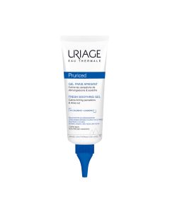 Uriage Pruriced gel - NOVA FORMULA 100 ml -  umiruje osjećaj svrbeža, bockanja i nelagode na dlakavim područjima ili područjima s rizikom od maceracije (kožni nabori, anogenitalno područje), za sve tipove kože. Bijelo plava tuba proizvoda na bijeloj pozad
