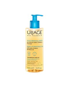 Uriage Ulje za čišćenje lica 100 ml - NOVA FORMULA - savršeno uklanja sve vrste šminke, masne tvari i ostale nečistoće nakupljene tijekom dana. Koža je čista, glatka, meka i podatna. Žuto plava bočica s pumpicom na bijeloj pozadini.
