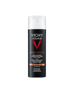 Vichy HOMME HYDRA MAG C+ Hidratantna njega protiv znakova umora za lice i područje oko očiju, 50 ml - prva hidratanta njega protiv znakova starenja za muškarce. Crno bijela bočica s pumpicom na bijeloj pozadini.