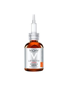 Vichy LIFTACTIV SUPREME Vitamin C Fresh Shot antioksidacijski tretman protiv umornog izgleda kože, 20 ml - ciljano djeluje na oksidacijski stres i smanjuje znakove starenja i umoran izgled kože. Srebrno smeđa bočica na bijeloj pozadini.