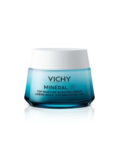 Vichy MINÉRAL 89 Krema za intenzivnu hidraciju tijekom 72 sata za sve tipove kože, 50 ml - zahvaljujući boljoj zaštiti od štetnih vanjskih utjecaja osjećaj na koži je ugodniji zbog ublažavanja zategnutosti, dok je crvenilo vidljivo smanjeno. Bijelo plava 