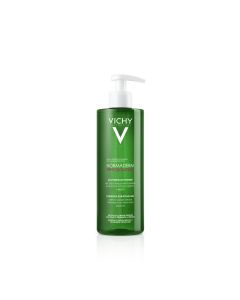 Vichy NORMADERM PHYTOSOLUTION Gel za čišćenje masne kože sklone aknama 400 ml - zeleno bijela bočica proizvoda s pumpicom na bijeloj pozadini.