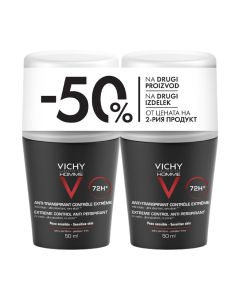 Vichy HOMME PROMO PAKET Antiperspirant roll-on za zaštitu od znojenja do 72h, bez alkohola, ne ostavlja tragove, 50 mlx2