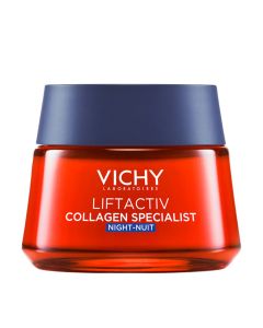 Vichy LIFTACTIV COLLAGEN SPECIALIST Noćna njega za korekciju bora, čvrstoće, i blistavosti kože, 50 ml - obogaćena peptidima, resveratrolom i hijaluronskom kiselinom za popravak i regeneraciju kože preko noći.