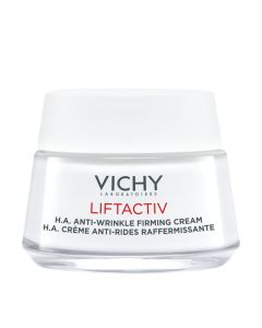 Vichy LIFTACTIV SUPREME Dnevna njega za korekciju bora i čvrstoću normalne do mješovite kože, 50 ml - srebrno bijela posudica proizvoda na bijeloj pozadini.