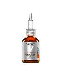 Vichy LIFTACTIV SUPREME Vitamin C Fresh Shot antioksidacijski tretman protiv umornog izgleda kože, 20 ml - ciljano djeluje na oksidacijski stres i smanjuje znakove starenja i umoran izgled kože. Srebrno smeđa bočica na bijeloj pozadini.