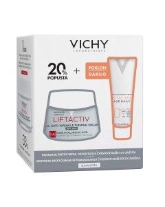 Vichy Protokol za korekciju bora i UV zaštitu suhe kože - LIFTACTIV SUPREME Dnevna njega za korekciju bora i čvrstoću suhe kože, 50 ml + CAPITAL SOLEIL UV-Age Daily Vodeni fluid za zaštitu od sunca protiv fotostarenja SPF50+, 15 ml.