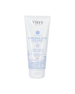 Vitry Piling šampon s morskom soli 200 ml - šampon za piling za čišćenje, pročišćavanje i umirivanje osjetljivog ili masnog vlasišta. Kosa je podatnija i puna vitalnosti. Bijelo plava tuba proizvoda na bijeloj pozadini.