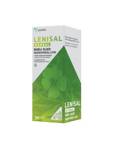 Yasenka Lenisal Herbal Bijeli sljez - doprinosi olakšavanju kod nadražaja gornjih dišnih puteva. Sirup od bijelog sljeza smanjuje proizvodnju sluzi, vlaži i oblaže sluznicu te smanjuje iritaciju. Proizvod je u bijelo zelenoj kutiji na bijeloj pozadini.