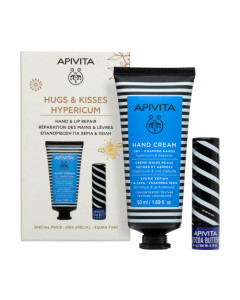 Apivita Hugs and kisses Hypericum SET 2025 - praktičan duo za vas ili vaše najdraže u šarenoj i blagdanskoj poklon-kutiji, za obnovu i zaštitu ruku i usana.
