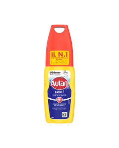 Autan Sport losion protiv uboda komaraca 100 ml - repelentsko sredstvo koje pruža zaštitu od komaraca do 8 sati, čak i prilikom znojenja i prisutnosti vlage. Žuto crveno plava bočica na bijeloj pozadini.