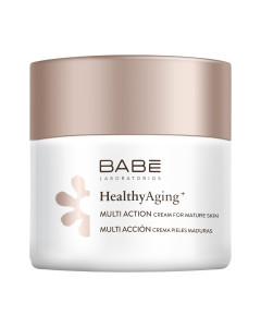BABÉ HealthyAging+ anti-age krema za zrelu kožu 50 ml - djeluje na sve vidljive znakove starenja: bore, opuštenost, gubitak volumena, gubitak blistavosti, gubitak hranjivih tvari. Bijelo smeđa posudica kreme na bijeloj pozadini.