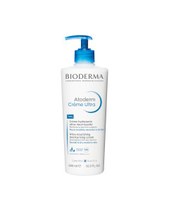 Bioderma Atoderm Ultra Krema 500 ml - pruža trenutačnu i dugotrajnu njegu i hidrataciju, uz povećanu učinkovitost za normalnu do suhu kožu, jača barijeru kože. Bijelo tamno plava boca proizvoda na bijeloj pozadini.
