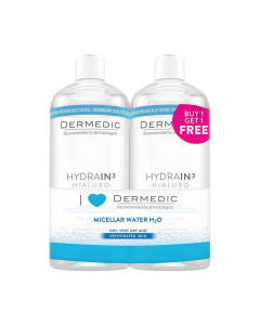 DERMEDIC HYDRAIN 3 HIALURO Micelarna voda H2O 2 x 500 ml - uklanja šminku i sve nečistoće, ostavljajući osjećaj svježine i čistoće.