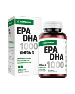 Dietpharm EPA DHA 1000 Omega-3 60 kapsula je dodatak prehrani s visokom dozom ribljeg ulja i visokim sadržajem EPA i DHA omega-3 masnih kiselina.