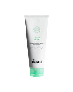 Dr. Brandt Clean Biotic Gel krema za čišćenje lica s prebioticima 105 ml - pH-uravnotežujući čistač lica koji instantno topi prljavštinu, šminku te uklanja višak sebuma. Bijelo zelena tuba na bijeloj pozadini.