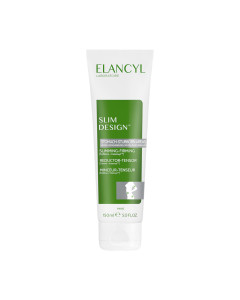 Elancyl SLIM DESIGN Slimming-Firming - Svjež i mirisan gel koji pruža instant efekt zatezanja sa dugotrajnim učinkom. Formuliran s mnoštvom sastojaka kao što su komina jabuke, kofein i bršljan. Bijelo zelena tuba na bijeloj pozadini.