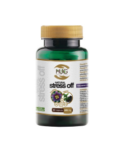 HUG YOUR LIFE Natural Stress Off je biljni proizvod na bazi teanina, ekstrakta pasiflore i B vitamina namijenjen smanjenju umora i iscrpljenosti, normalnoj psihološkoj funkciji i normalnom funkcioniranju živčanog sustava. Proizvod je uz zelenoj bočici s s