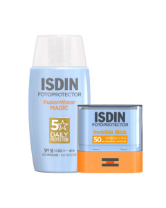 ISDIN Fotoprotector Fusion Water Magic SPF50+ 50 ml i Invisible Stick SPF50 10 g - duo za snažnu i laganu zaštitu kože od sunca u svakom trenutku.