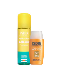 ISDIN Fotoprotector Hydro Lotion SPF50+ 200 ml i Fusion Water Magic Glow SPF50+ 50 ml - moćan duo za visoku zaštitu kože i prirodan, blistav sjaj tijekom cijelog dana.