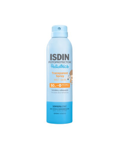 ISDIN Fotoprotector ISDIN Transparent Spray Wet Skin Pediatrics SPF50 250 ml - nevidljivi i lagani sprej za zaštitu kože tijela od sunca, pogodan za nanošenje na mokru kožu, posebno formuliran za djecu od 3 godine naviše.