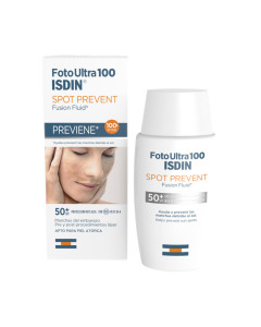 ISDIN Foto Ultra 100 Spot Prevent Fusion Fluid SPF50+ 50 ml - nudi 3 puta veću UVA i UVB zaštitu od one koja je potrebna kod zaštitnog faktora SPF 50+, kako bi se spriječila pojava pigmentacijskih mrlja.
