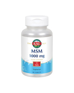 Kal MSM - formula pruža 1000 mg MSM (metilsulfonilmetan) u kombinaciji s vitaminom C (askorbinska kiselina), kalijem (kalij citrat) i manganom (aminokiselinski kelat). Proizvod je u bijelo plavoj bočici na bijeloj pozadini.