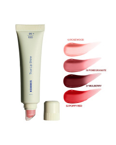 KORRES True Lip Shine Sjajilo - četiri nijanse, sjajni izgled sjajila za usne uz hidrataciju i njegu ulja za usne, pruža nenametljiv sloj boje bez ljepljivosti i blistavi sjaj.
