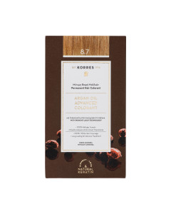 KORRES ARGAN OIL boja za kosu 8.7 - Trajna boja Argan Oil Advanced sadrži arganovo ulje i prirodni keratin koji djeluju na dublje slojeve kose vraćajući hidrataciju.