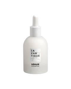 Lazartigue Termozaštitni serum 50 ml - Obogaćen ekstraktom chia sjemenki, štiti vlasi kose od topline do 230°C/446°F, hidratizira ih, obnavlja ispucale vrhove i disciplinira kosu. Bijelo crna bočica s pepitom na bijeloj pozadini.